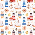 Nautical watercolor seamless patternÃÅ¸ÃÂµÃâ¡ÃÂ°ÃâÃÅ